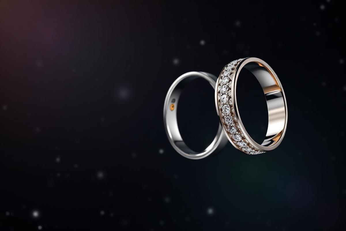 Two wedding rings floating in zero gravity